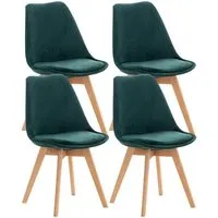 lot de 4 chaises de salle à manger design scandinave en tissu velours vert pieds bois clair
