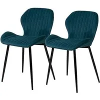 lot de 2 - chaise polo vert - assise velours pieds metal noir