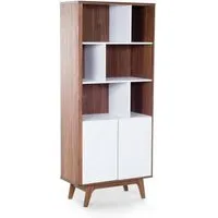 meuble de rangement bibliothèque contemporain - beliani - columbus - 3 étagères - marron et blanc