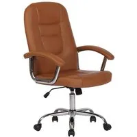 fauteuil de bureau sur roulettes design moderne et confortable en similicuir marron clair
