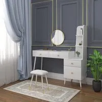 woltu coiffeuse avec tabouret miroir commode - table de maquillage moderne - table de toilette avec 4 tiroirs - blanc