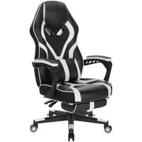 woltu fauteuil de bureau chaise gamer à roulettes en cuir pu,fauteuil gaming chaise de bureau avec oreiller lombaire,blanc