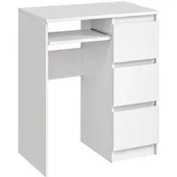 bruno - bureau droit 3 tiroirs support clavier - taille compacte - 90x50x76 cm - bureau pour ordinateur - blanc