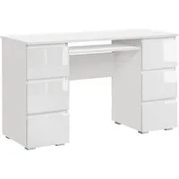 cubi - bureau droit 6 tiroirs + support clavier - dimensions 130x50x77.7cm - finition brillante - blanc 130x50x77,7