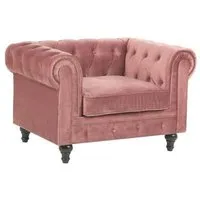 fauteuil en velours rose chesterfield - beliani - 1 place - avec accoudoirs - style classique - intemporel
