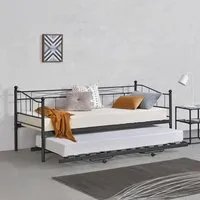 cadre de lit gigogne en métal lits simples hauteur ajustable pour second couchage acier laqué 90 x 200 cm noir mat