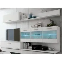 set de tv, meuble tv, étagère haute , meuble haut, vitrine led coloris blanc