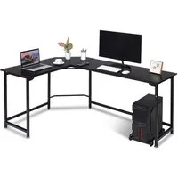 giantex bureau informatique en forme l avec support de cpu,bureau d'ordinateur en bois et fer pour maison, bureau 168x48x74cm