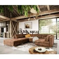 canapé panoramique delife elio imitation cuir vintage marron antique - 5 personnes - confort moelleux