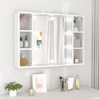 armoire à miroir armoire de salle de bain, avec miroir, éclairage led et étagère, blanche, 76x15x55 cm