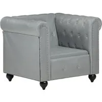 vidaxl fauteuil chesterfield gris cuir véritable