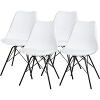 lot de 4 - chaise scandinave navon blanc - assise cuir pu pieds metal