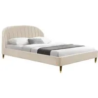 lit en velours design mia - meubler design - 140x190 - bois - panneaux de particules - beige