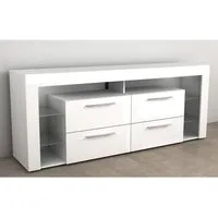 meuble tv en mdf coloris blanc brillant - blanc noble - 180 x 73 x 42 cm