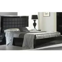 lit coffre 160x200 laqué noir brillant à leds - arezzo - bois - contemporain - design
