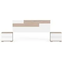 ensemble 2 tables de chevet + tête de lit coloris effet bois - blanc - hauteur 105 x longueur 212 x profondeur 36 cm