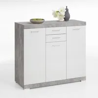 buffet coloris gris béton la - blanc en bois - 120 x 90 x 50 cm