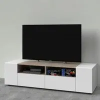 meuble tv 4 portes blanc/chêne - mikato - blanc - bois - l 138 x l 42 x h 36 cm - meuble tv