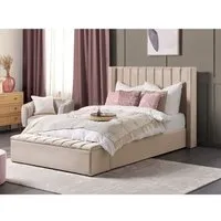 lit double en velours beige avec banc coffre 140 x 200 cm noyers