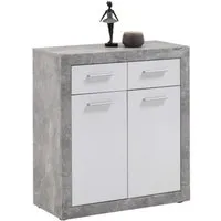 armoire de rangement en bois coloris gris béton la-blanc brillant - 82 x 37 x 90 cm