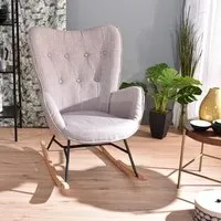 meubles cosy fauteuil à bascule chaise loisirs et repos tissus gris pour le salon salle à manger pieds e' bois métal