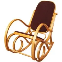 fauteuil à bascule rocking chair en bois clair assise en tissu marron