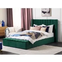 lit double en velours vert avec banc coffre 160 x 200 cm noyers