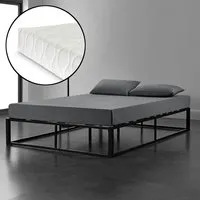 cadre de lit double kreta avec matelas en métal 180 x 200 cm noir [en.casa]