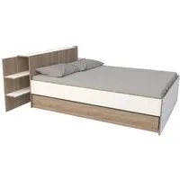 lit double - lequaidesaffaires - city 140x190 - blanc - avec tiroir - tête de lit chevet