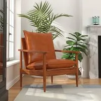 fauteuil cuir véritable avec bois d'acacia marron salle de séjour salon