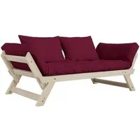 banquette méridienne convertible futon bebop inside 75 - bordeaux et pin naturel - couchage 75*200 cm