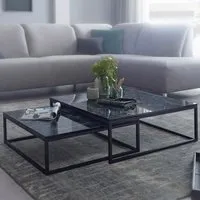 table basse gigogne en marbre noir - wohnling - design angulaire - structure métallique