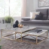 table basse gigogne en marbre blanc - wohnling - design moderne - structure en métal doré