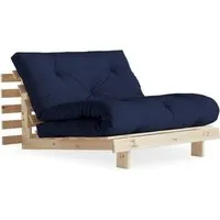 fauteuil convertible futon racines pin naturel coloris bleu marine couchage 90 x 200 cm. bleu tissu inside75