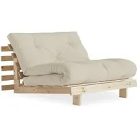 fauteuil convertible futon racines pin naturel coloris beige couchage 90 x 200 cm. beige tissu inside75