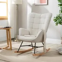 meubles cosy fauteuil à bascule,rocking chair,revêtement tissu beige,style scandinave,pour salon,chambre,balcon