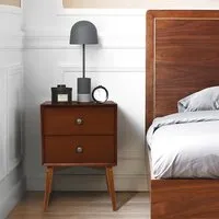 table de chevet costway avec 2 tiroirs 45 x 37 x 67 cm - pieds en bois de caoutchouc pour chambre brun