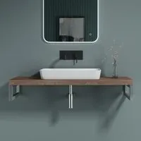sogood plan de vasque 50x100cm marron meuble sous lavabo plan lave mains avec 2 supports en inox