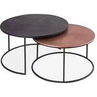 table basse gigogne ronde en métal bicolore collection livos. meuble style industriel 44 x 75 noir
