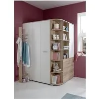 armoire d'angle avec porte pliable - l124 cm - 124 cm x 148 cm x 199 cm - calicosy blanc/chêne