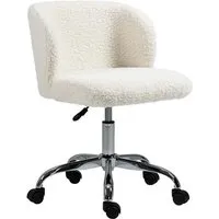 chaise de bureau design - hauteur réglable, pivotante - piètement acier chromé revêtement effet laine bouclée 53x56x81cm blanc