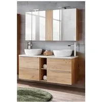 ensembles salle de bain - ensemble meuble vasques à poser + armoire miroir - 140 cm - capri oak beige