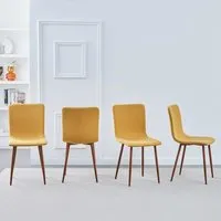 furniturer lot de 4 chaises de salle à manger tissu pieds en métal elégantes chaleureuses pour cuisine salle à manger, salon, jaune