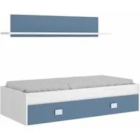 lit enfant 90 x 190 cm + étagère coloris chêne blanc-bleu - longueur 195 x hauteur 44 x profondeur 97 cm