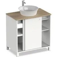 meuble vasque 2 portes avec étagère coloris blanc - cambrian - hauteur 94 x longueur 81 x profondeur 50 cm