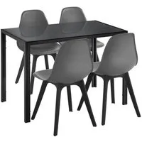 [en.casa] ensemble table et 4 chaises table de salle à manger avec 4 chaises métal bois plastique verre noir et gris 105cm x 60cm x