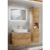 ensembles salle de bain - ensemble meuble vasque à poser + grande armoire - 80 cm - aruba craft beige