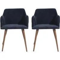 lot de 2 chaise salle à manger scandinave tissu bleu avec accoudoirs - 53*54*75cm