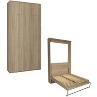 armoire lit escamotable smart-v2 chêne couchage 90*200 cm. natural bois inside75