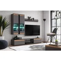ensemble meuble tv mural - abw modo - gris - 2 tiroirs - contemporain - design